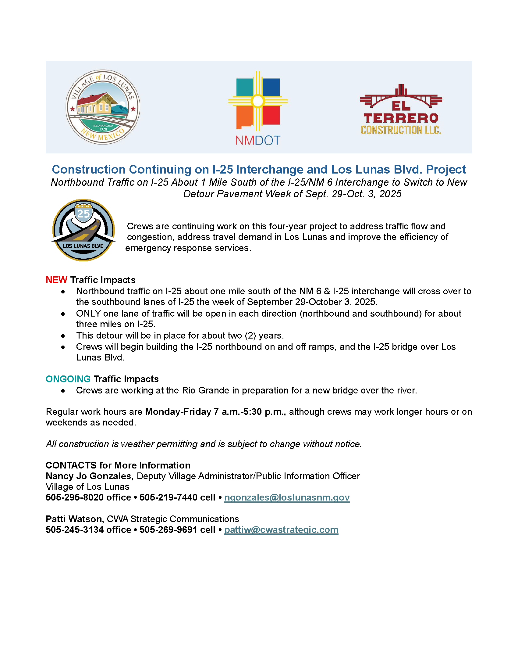 REVISED Construction Update 9-29-25